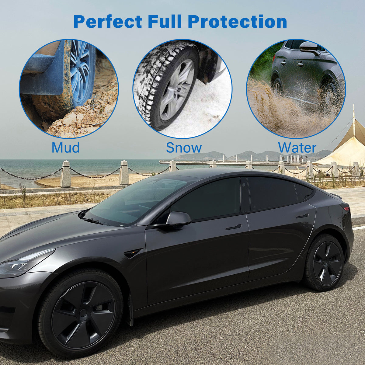 TUROAZ Invisible Mudguards Fit for Tesla Model 3/Y, TPE No Drilling Mud Flaps, Tire Splash Guards, Vehicle Sediment Protection,  Fender Front and Rear (Set of 4)