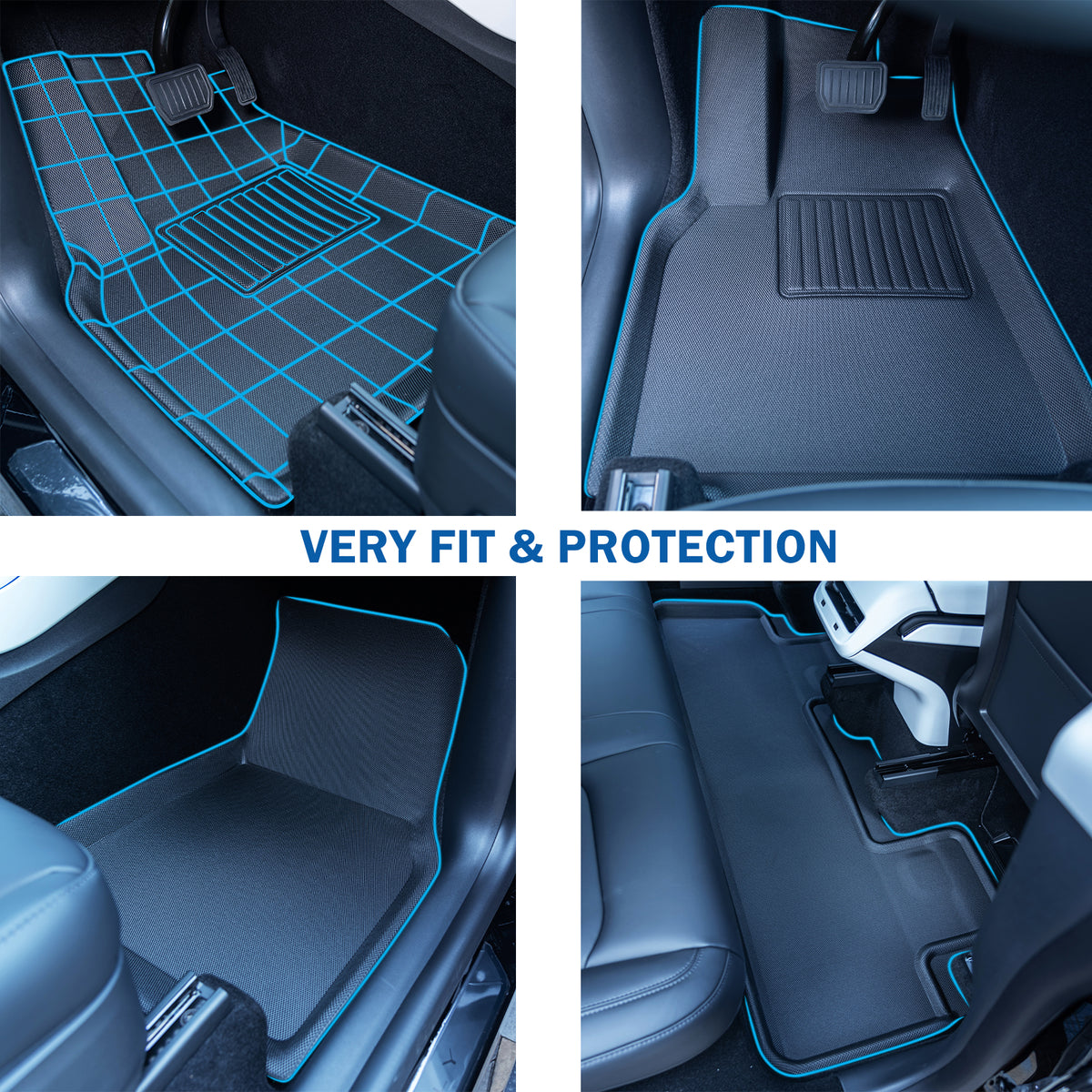 TUROAZ All Weather Floor Mats Compatible with Tesla Model Y 7 Seater 2024 2023 2022 2021, Custom 3D Fit Front Rear Tray, Cargo Liner, Trunk, Car Interior Accessories, Waterproof Snowproof (Set of 9)