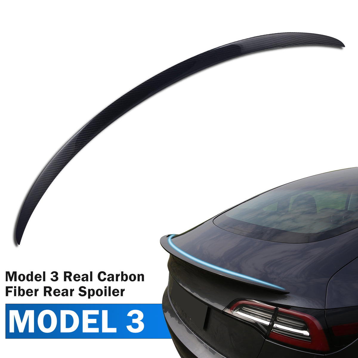 Turoaz Spoiler Trunk Wing Real Carbon Fiber Compatible with Tesla Model 3 2021-2023 2024, Rear Spoiler Lip Tail Wing Accessories (Bright Black)