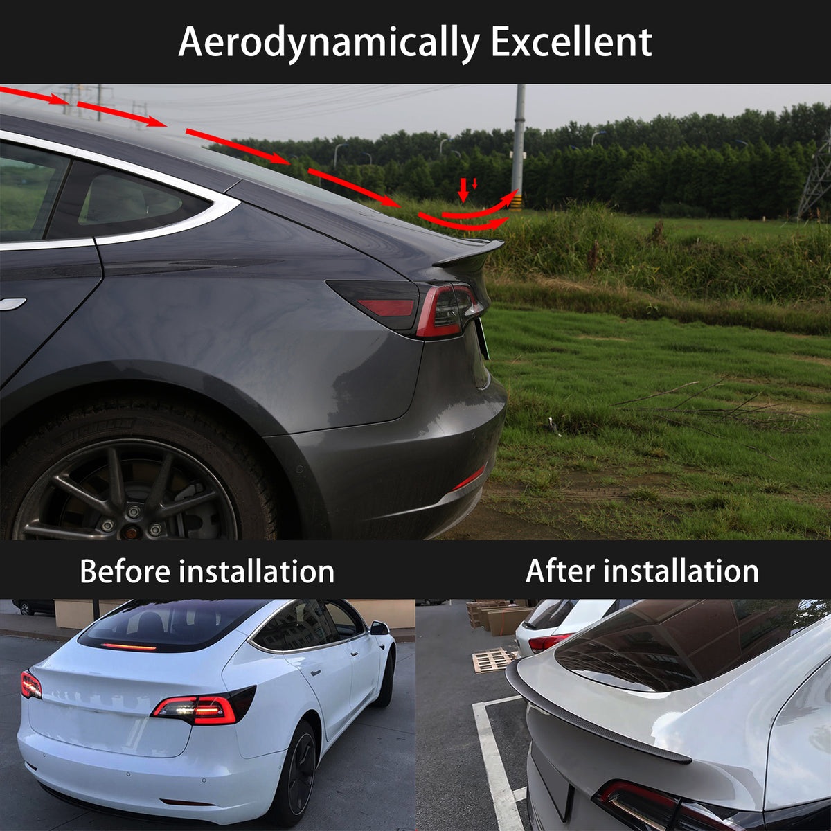 Turoaz Spoiler Trunk Wing Real Carbon Fiber Compatible with Tesla Model Y 2021-2023, Rear Spoiler Lip Tail Wing Accessories (Bright Black)