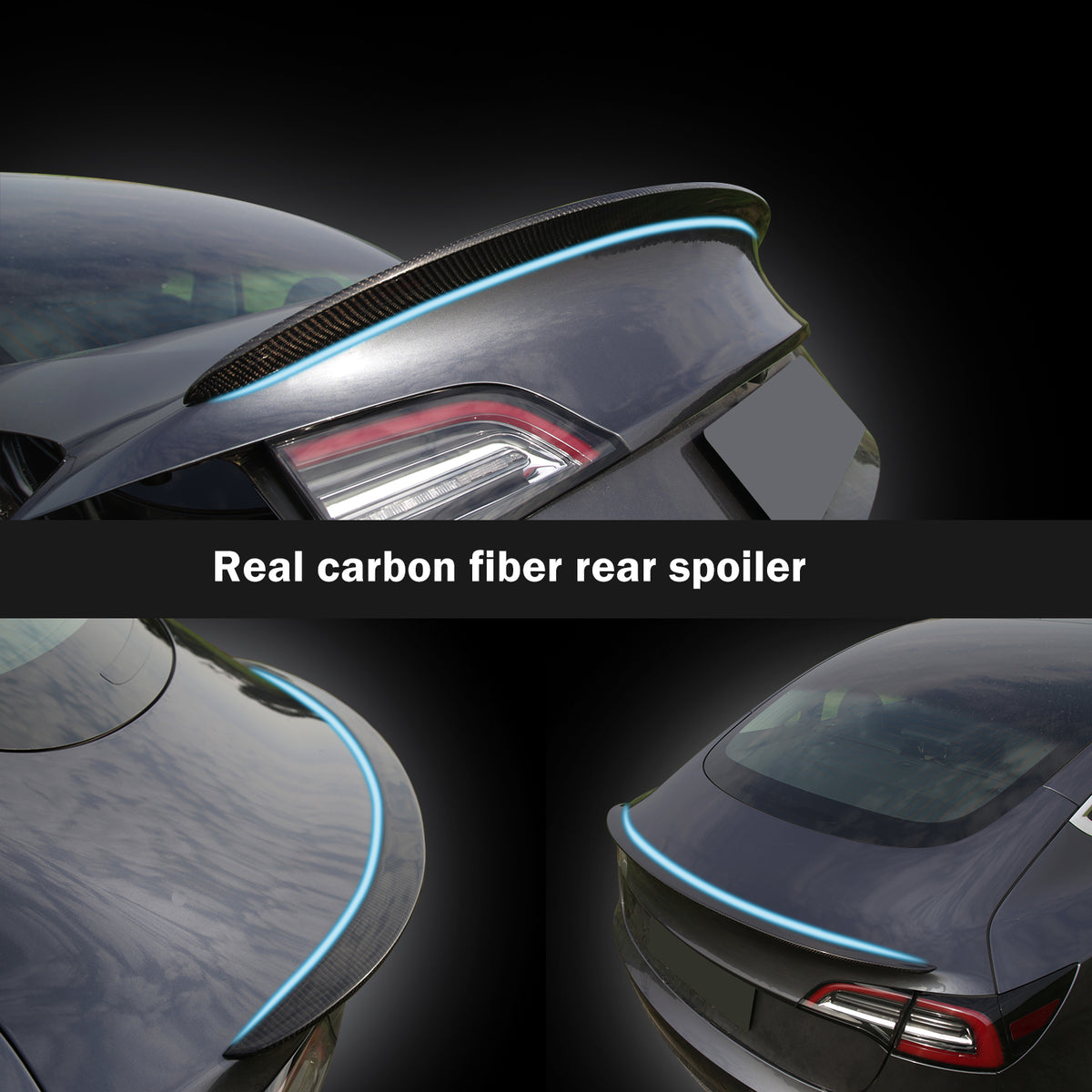 Turoaz Spoiler Trunk Wing Real Carbon Fiber Compatible with Tesla Model 3 2021-2023, Rear Spoiler Lip Tail Wing Accessories (Bright Black)