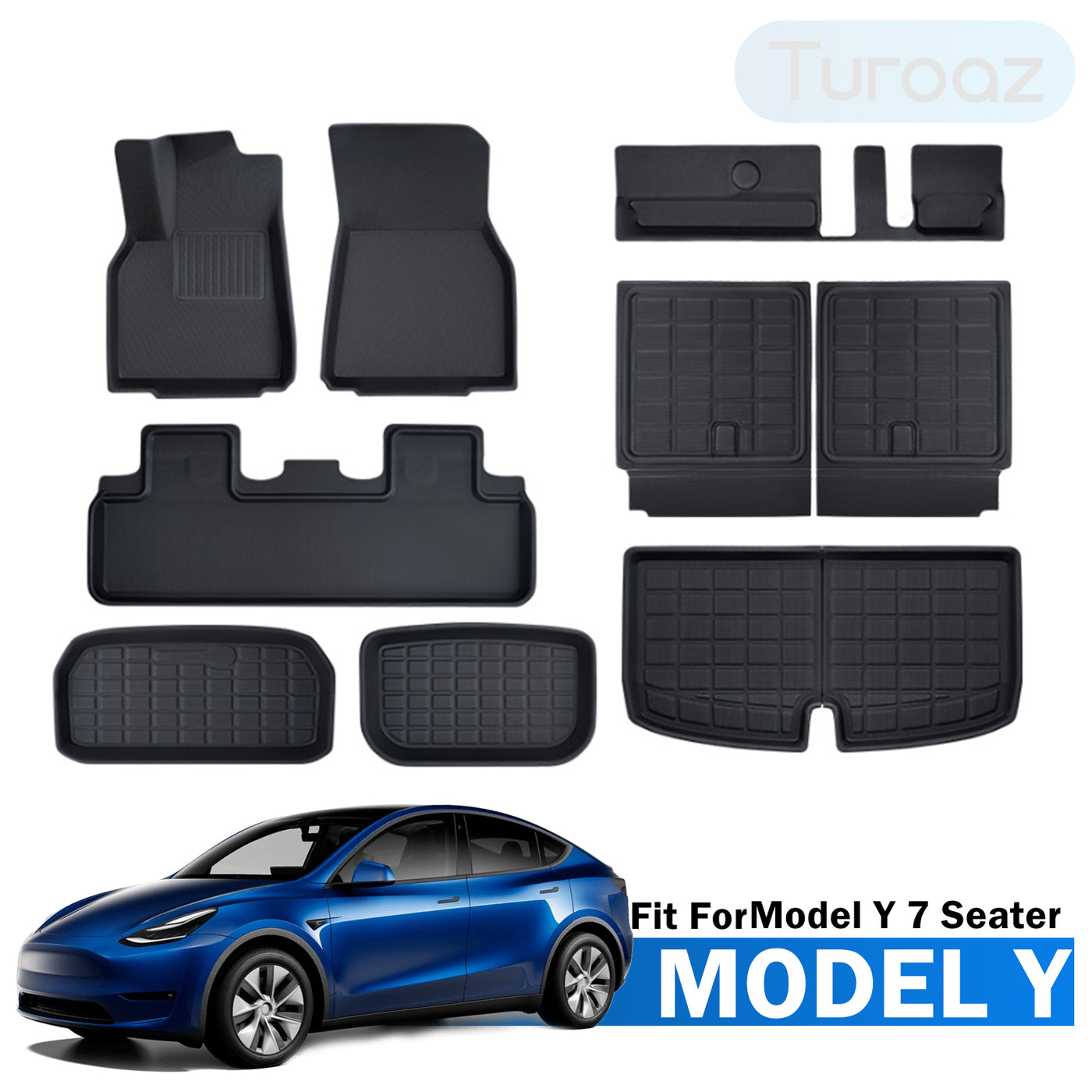 TUROAZ All Weather Floor Mats Compatible with Tesla Model Y 7 Seater 2 –  Turoaz