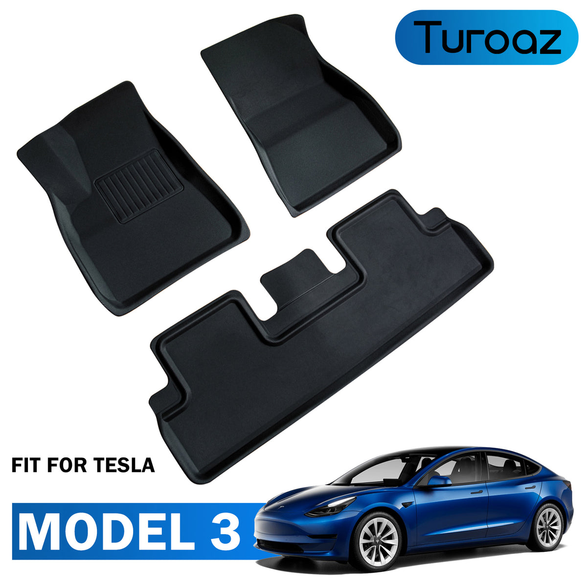 Turoaz All Weather Interior Floor Mats Fit For Tesla Model 3 2024 2023 2022-2017