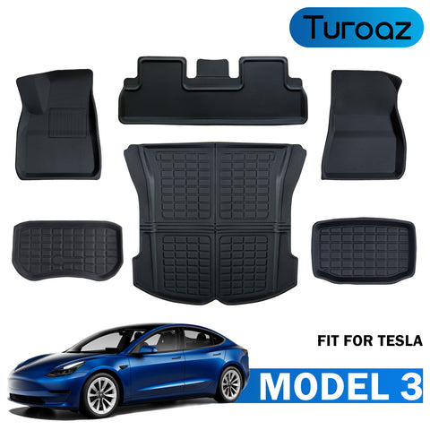 Turoaz Floor Mats For 2021up Tesla Model 3 , Trunk Mats Interior Accessories (Set of 6)