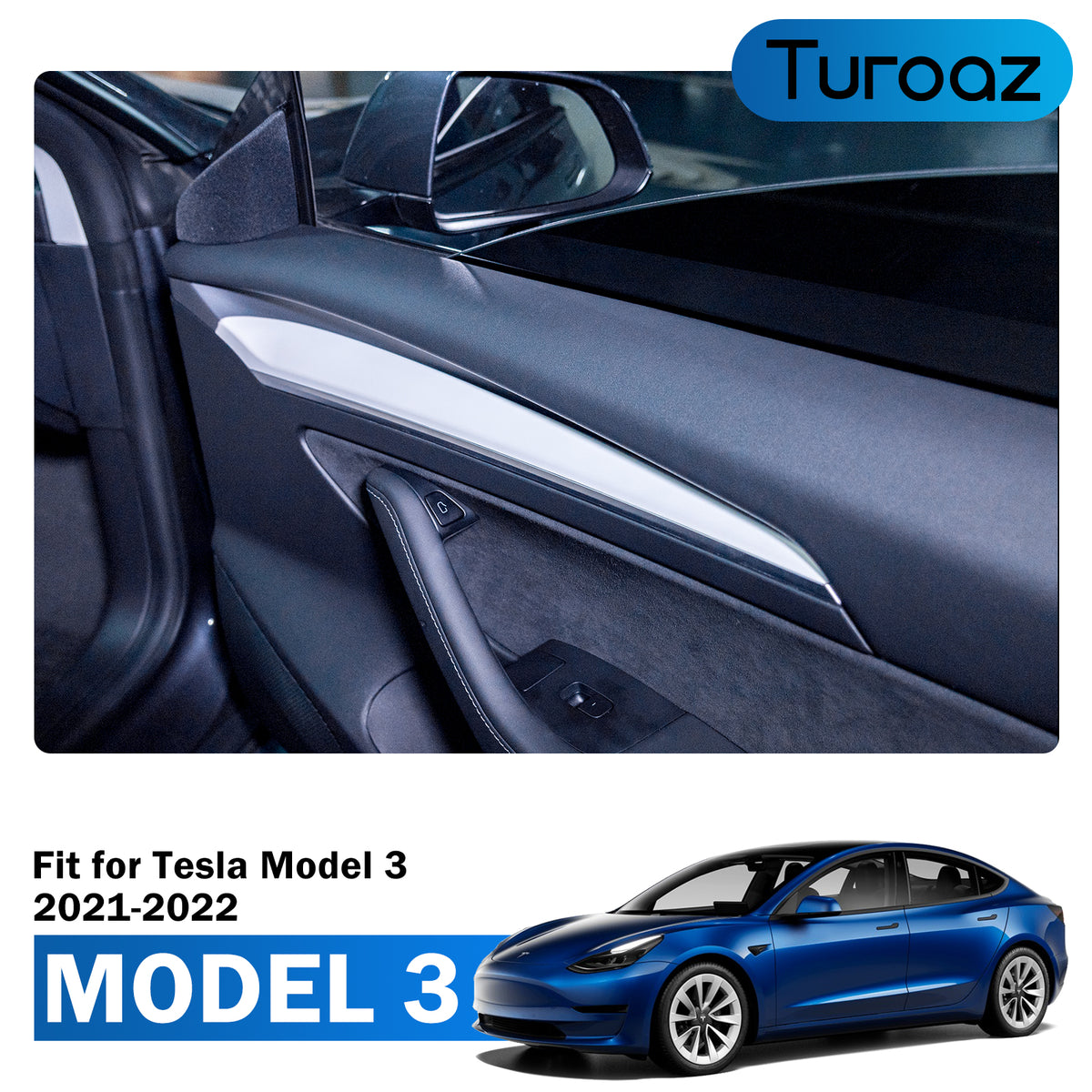 Turoaz Match original white interior Tesla Model 3 Inner Front Door Panel 2021up