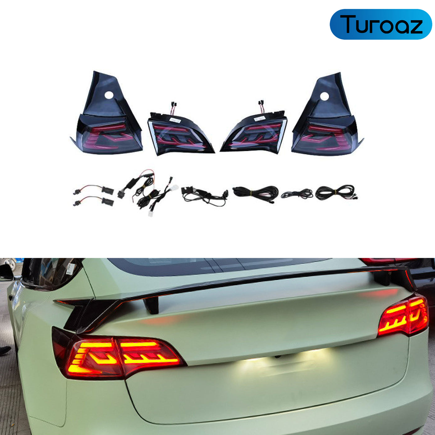 Belyse bur Brobrygge Turoaz LED Tail Light Assembly for Tesla Model 3 Y 2021+ , Streamlined