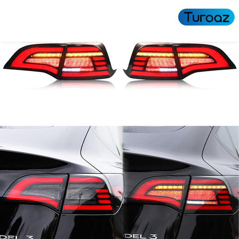 Turoaz LED Tail Light Assembly for Tesla Model 3 Y 2021+, Streamlined LED Sequential Turn Lights with Dynamic Startup Back Rear Lamps, Reverse Lights Accessories (Eagle Eye)