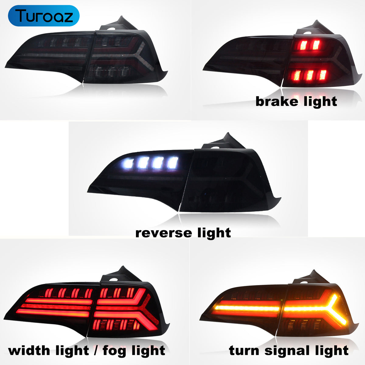 Turoaz LED Tail Light Assembly for Tesla Model 3 Y 2021+, Streamlined LED Sequential Turn Lights with Dynamic Startup Back Rear Lamps, Reverse Lights Accessories (fish bone)