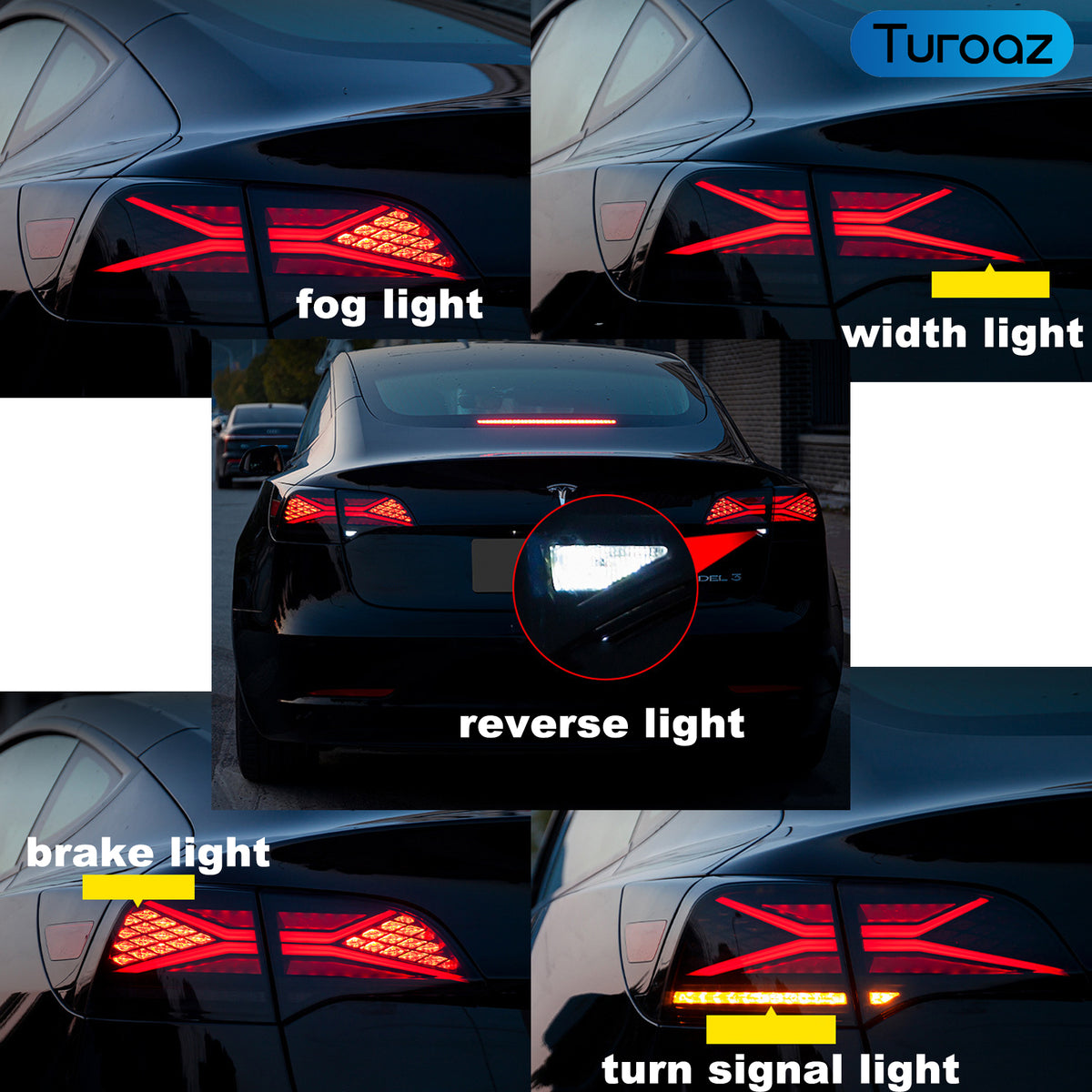 Turoaz LED Tail Light Assembly for Tesla Model 3 Y 2021+, Streamlined LED Sequential Turn Lights with Dynamic Startup Back Rear Lamps, Reverse Lights Accessories (x-type)