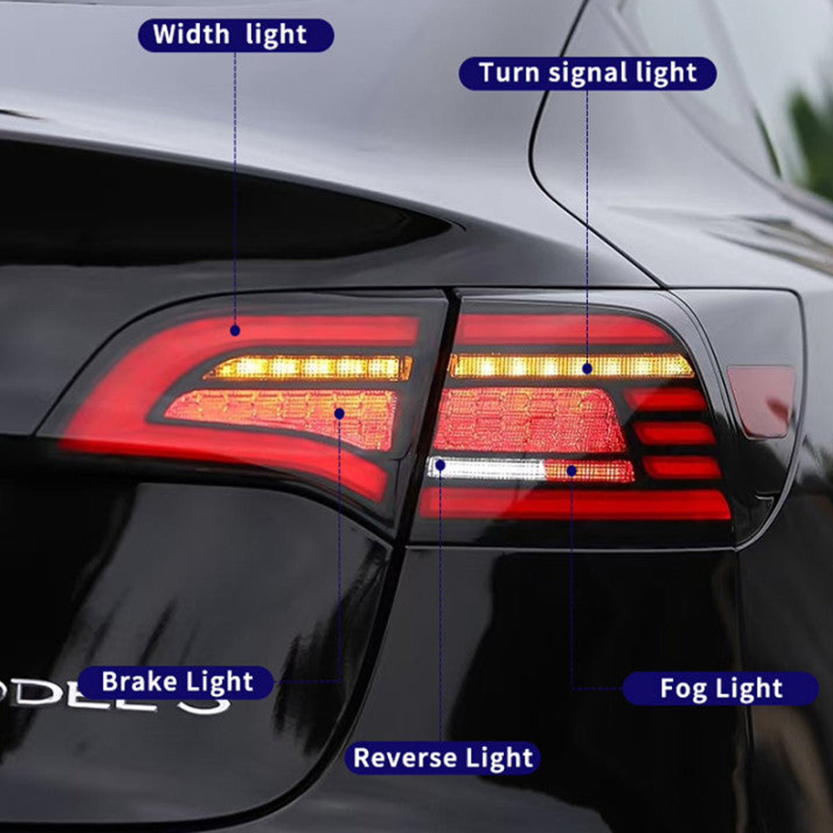 Turoaz LED Tail Light Assembly for Tesla Model 3 Y 2021+, Streamlined LED Sequential Turn Lights with Dynamic Startup Back Rear Lamps, Reverse Lights Accessories (Eagle Eye)