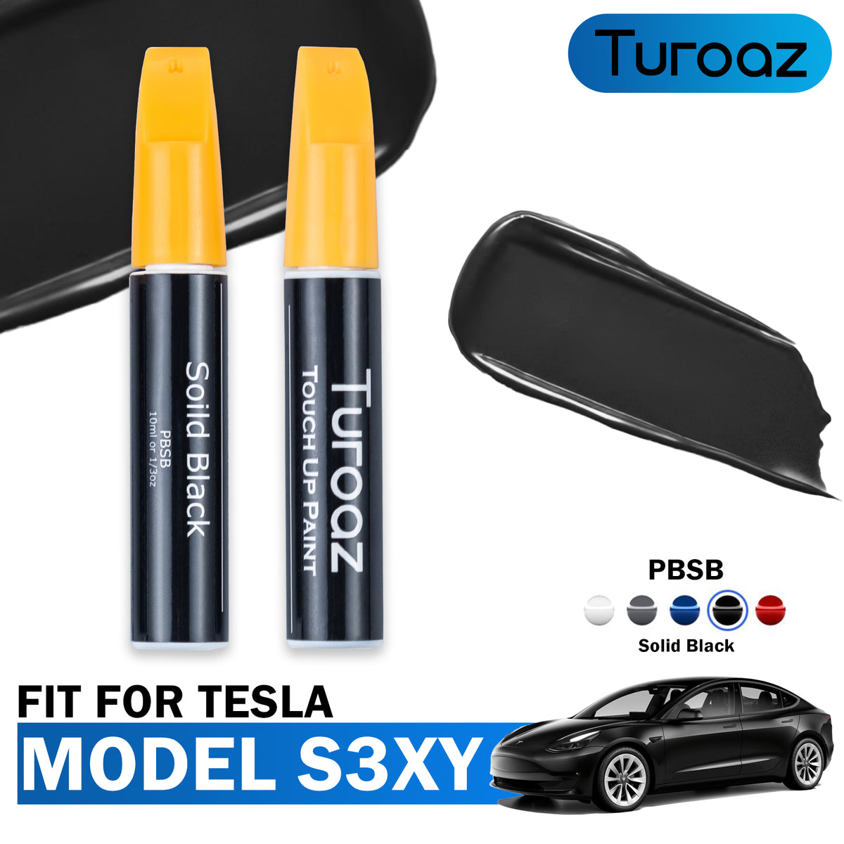 Turoaz Color Matched Touch Up Paint Pen Brush Compatible with Tesla Model S 3 X Y (Solid Black - PBSB)