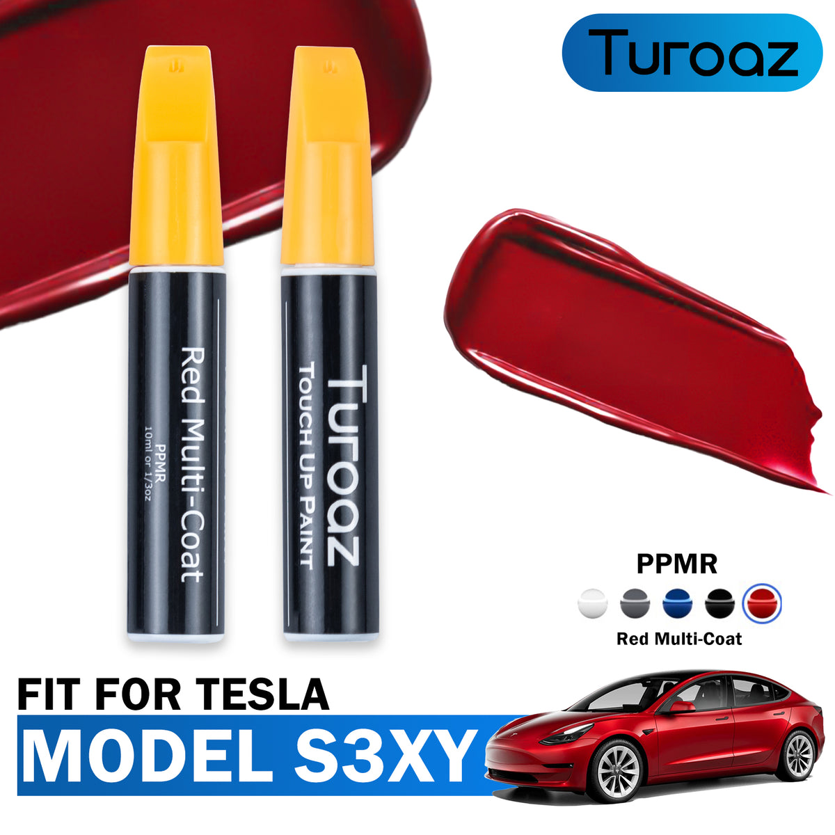 Turoaz Color Matched Touch Up Paint Pen Brush Compatible with Tesla Model S 3 X Y (Red Multi-Coat - PPMR)