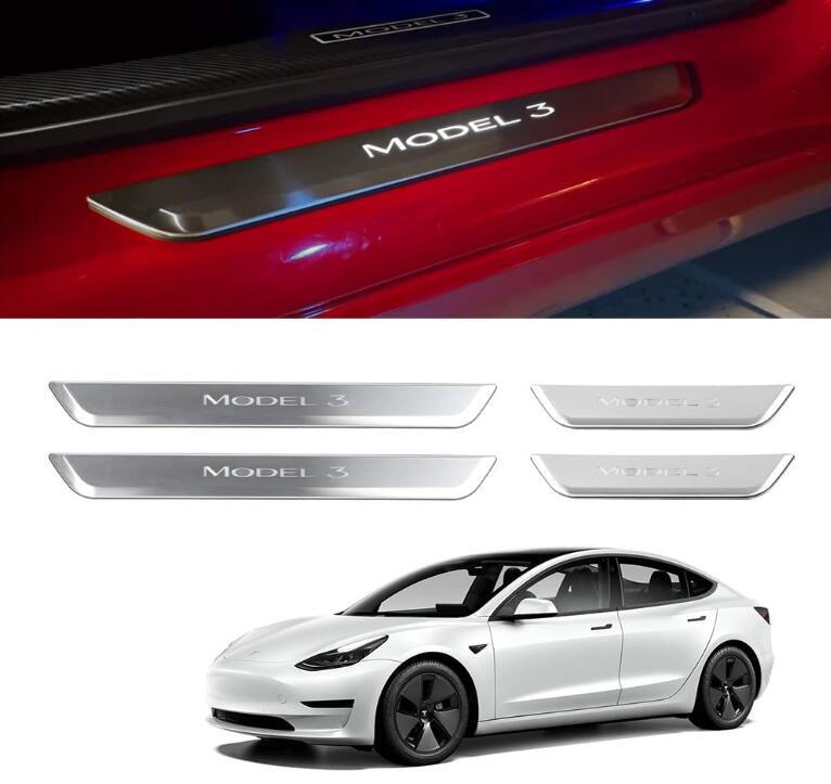 Turoaz Illuminated Door sill, Magnetically Controlled Illuminated Door Edge Guards Welcome Pedal Protector Fit for Tesla model 3/Y 2020 - 2022 2023 4 Pieces