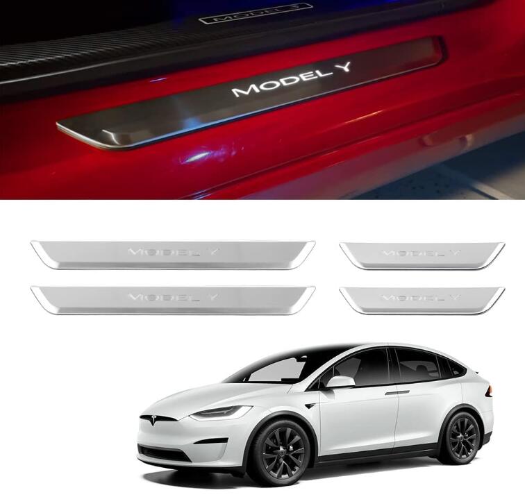 Turoaz Illuminated Door sill, Magnetically Controlled Illuminated Door Edge Guards Welcome Pedal Protector Fit for Tesla model 3/Y 2020 - 2022 2023 4 Pieces