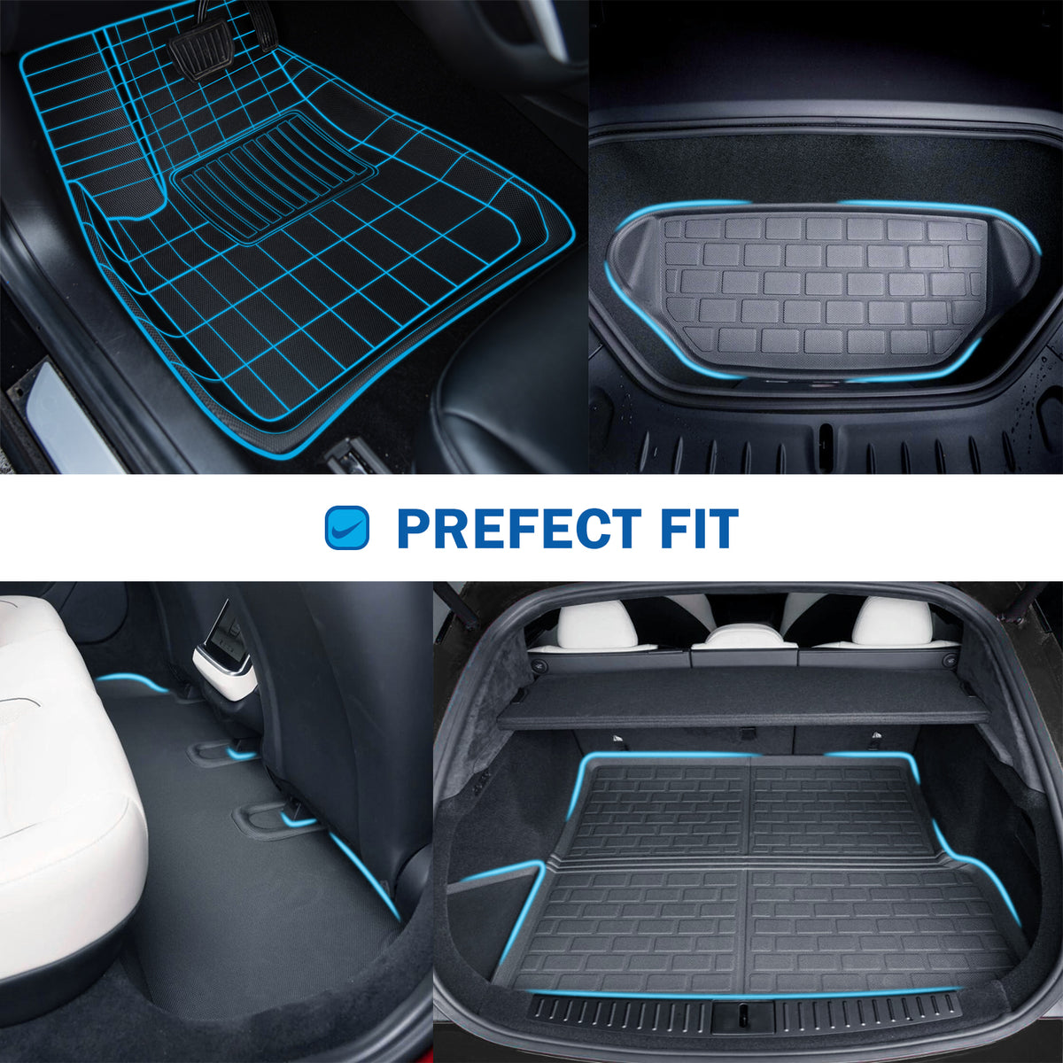 TUROAZ All Weather Floor Mats Compatible with Tesla Model S 2023 2022 2021, Custom 3D Fit Front Rear Tray, Cargo Liner, Trunk Mats Car Interior Accessories, Waterproof Anti-Slip (Full Set of 6)
