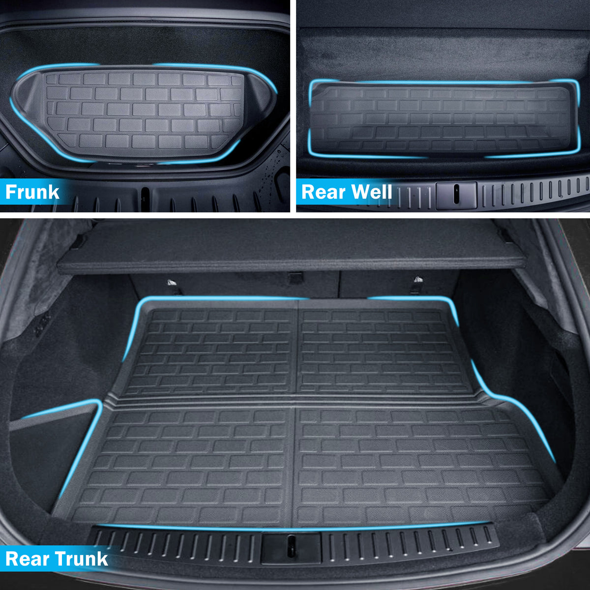 TUROAZ All Weather Floor Mats Compatible with Tesla Model S 2024 2023 2022 2021, Custom 3D Fit Front Rear Tray, Cargo Liner, Trunk Mats Car Interior Accessories, Waterproof Anti-Slip (Full Set of 6)